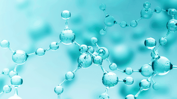 Blue transparent molecule model over blue