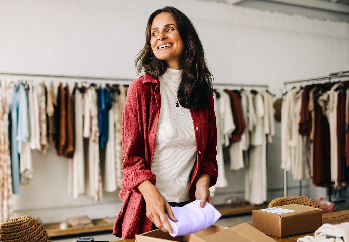 Woman folding clothes